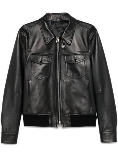 Tom Ford Leather Contrast Jacket In Black