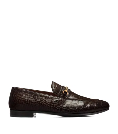 Tom Ford Leather Croc-embossed Gigi Loafers In Black
