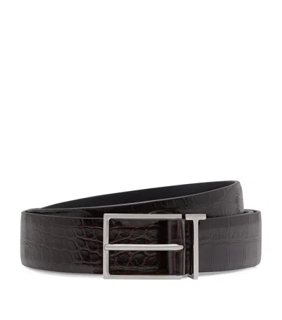 Tom Ford Leather Crocodile-debossed Belt In Brown