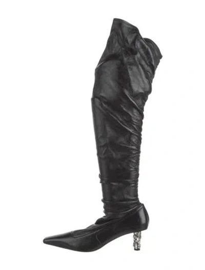 Pre-owned Tom Ford Leather Crystal Embellishments Boots In Black