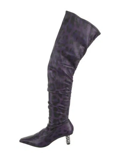 Pre-owned Tom Ford Leather Crystal Embellishments Boots In Purple