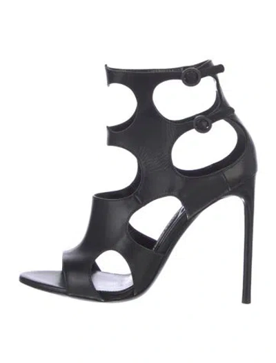Pre-owned Tom Ford Leather Cutout Accent Gladiator Sandals In Black
