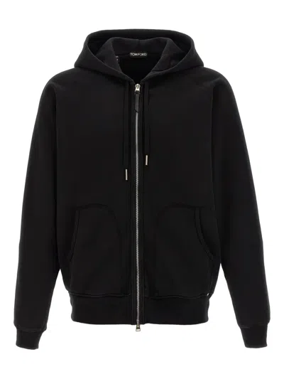Tom Ford Leather-detail Zip-front Hoodie In Black