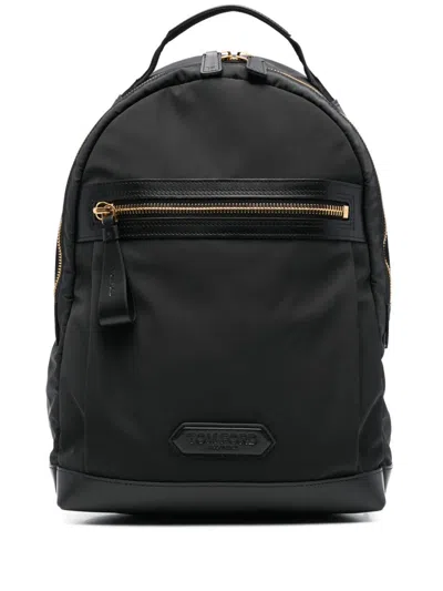 Tom Ford Leather Detailed Nylon Backpack In Black