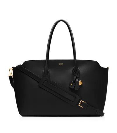 Tom Ford Leather East-west Alexander Tote Bag In Black
