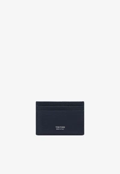 Tom Ford Leather Elongated T-line Cardholder In Blue