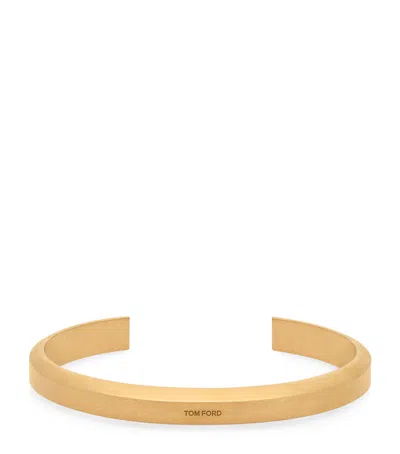 Tom Ford Leather Engraved Logo Bangle In Gold