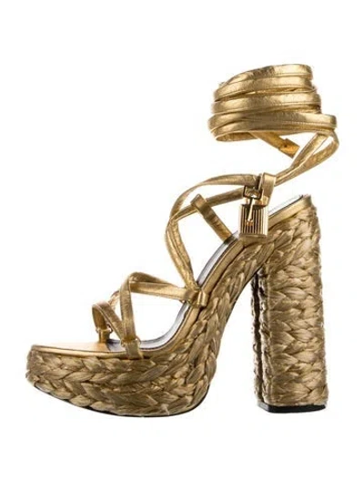 Pre-owned Tom Ford Leather Espadrilles In Gold
