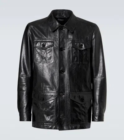 Tom Ford Leather Field Jacket In Black