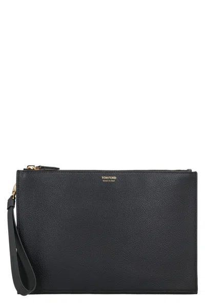 Tom Ford Leather Flat Pouch In Black