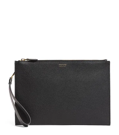 Tom Ford Leather Flat Pouch In Black
