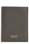 Tom Ford Leather Folding Card Holder In Gray