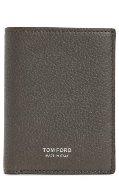 Tom Ford Leather Folding Card Holder In Gray