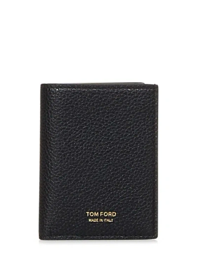 Tom Ford Leather Folding Cardholder In Black