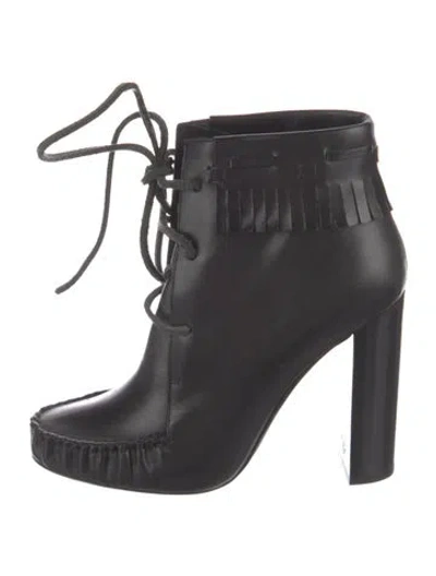 Pre-owned Tom Ford Leather Fringe Trim Accent Boots In Black