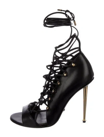 Pre-owned Tom Ford Leather Gladiator Sandals In Black