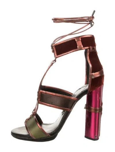 Pre-owned Tom Ford Leather Gladiator Sandals In Black/brown/green