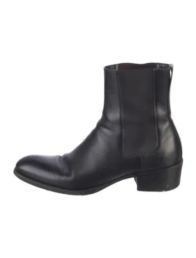 Pre-owned Tom Ford Leather Grosgrain Trim Chelsea Boots In Black