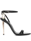 Tom Ford Black Sandals With Metal Heel And Padlock In Leather Woman In Black