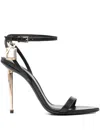 Tom Ford Black Sandals With Metal Heel And Padlock In Leather Woman In Black