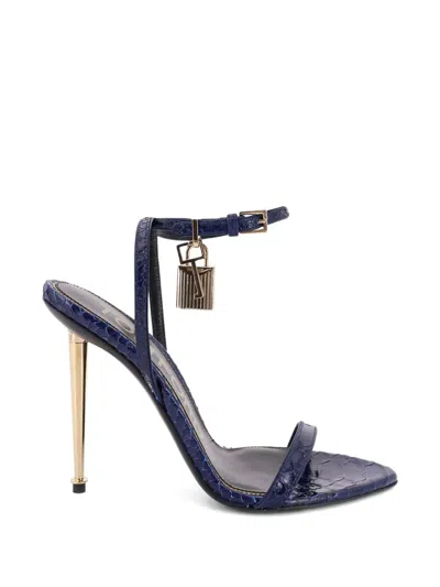 Tom Ford Laminated Leather Sandals With Iconic Padlock In Blue