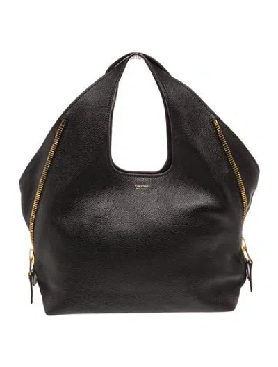 Pre-owned Tom Ford Leather Hobo In Black