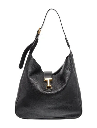 Pre-owned Tom Ford Leather Hobo In Black