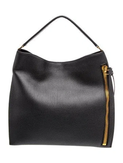 Pre-owned Tom Ford Leather Hobo In Black