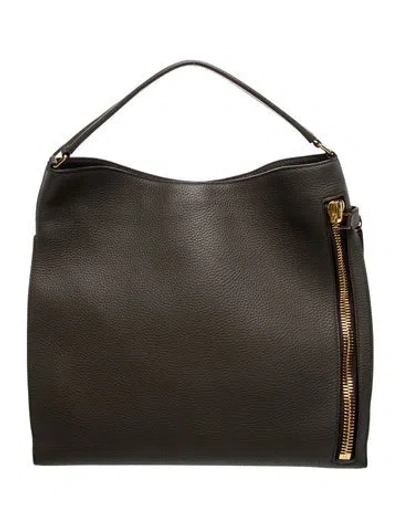 Pre-owned Tom Ford Leather Hobo In Gray