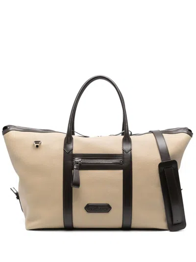 Tom Ford Leather Holdall In Neutrals