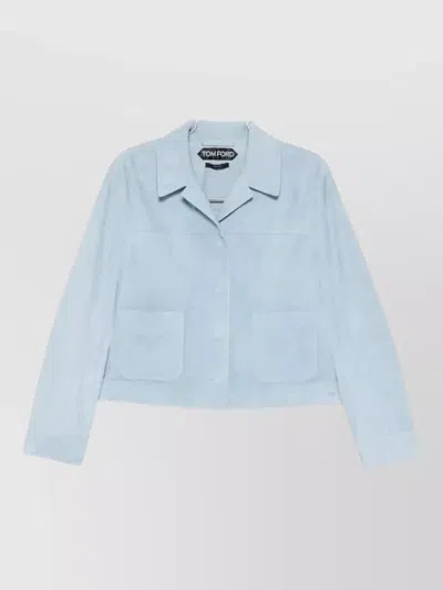Tom Ford Leather Jacket Long Sleeves Notched Lapel Collar In Blue