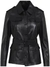 Tom Ford Belted Button Down Leather Jacket In Schwarz