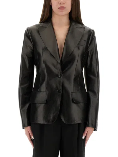 Tom Ford Fitted Lamb Leather Jacket With Spear Lapels In Black