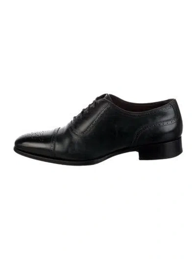 Pre-owned Tom Ford Leather Lasercut Accents Brogues In Black