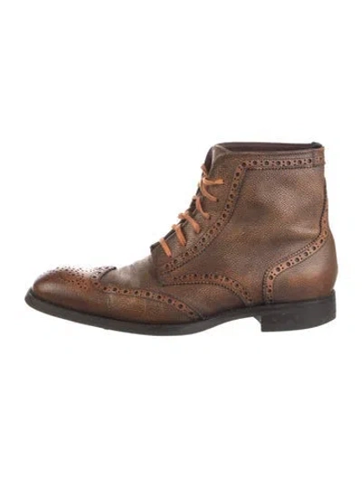 Pre-owned Tom Ford Leather Lasercut Accents Lace-up Boots In Brown