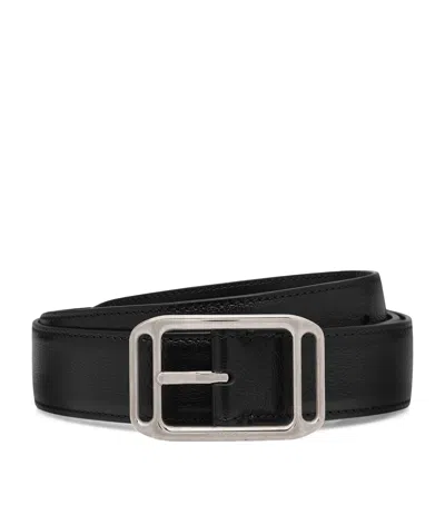 Tom Ford Leather Logo Buckle Belt In Black