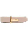 Tom Ford Leather Logo Plaque Belt In 中性色
