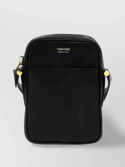 Tom Ford Leather Logo Shoulder Strap In Neutral