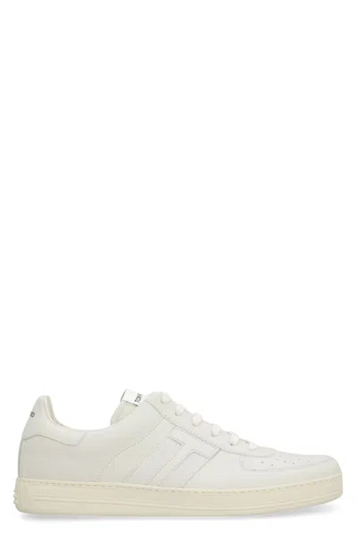 Tom Ford Leather Logo Sneakers In White