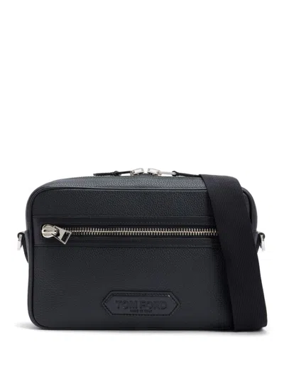 Tom Ford Leather Messenger Bag In 黑色