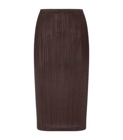 Tom Ford Leather Midi Skirt In Brown