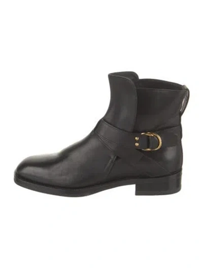 Pre-owned Tom Ford Leather Moto Boots In Black