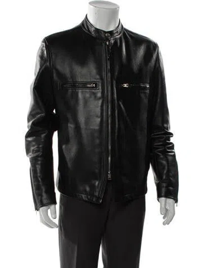Pre-owned Tom Ford Leather Moto Jacket In Grey