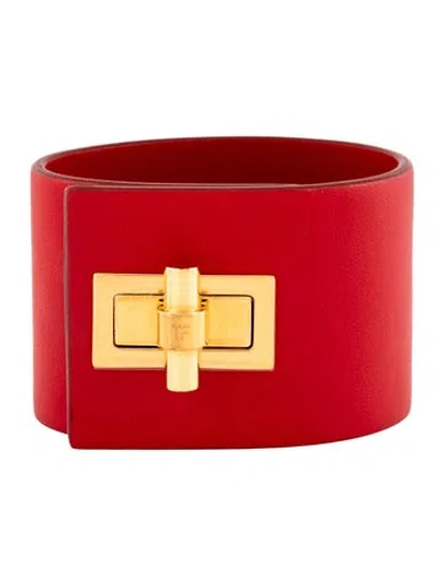 Pre-owned Tom Ford Leather Natalia Turnlock Wrap Bracelet In Red