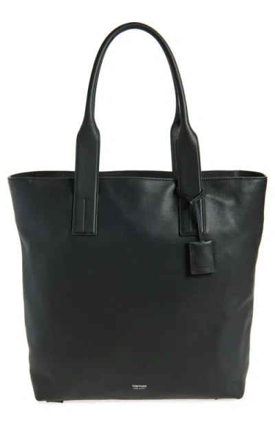 Tom Ford Leather North/south Tote In Black