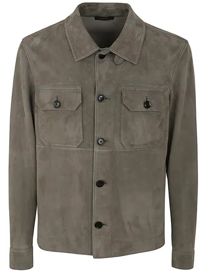 Tom Ford Leather Outwear Shirt In Pale Gray