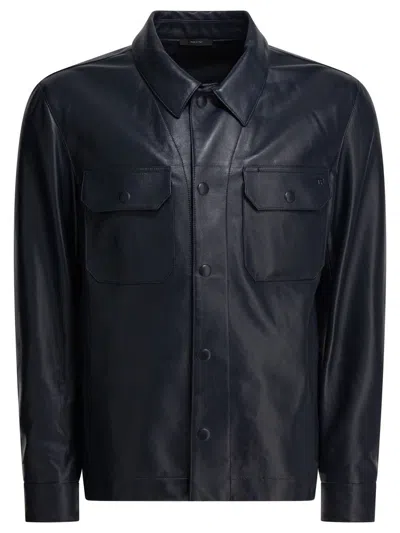 Tom Ford Leather Overshirt Jacket Jackets And Coats Blue In Black