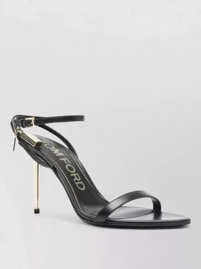 Tom Ford Leather Padlock Pointy Toe Ankle Strap Sandals In Black