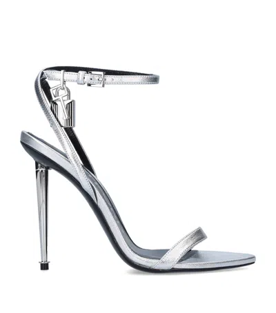 Tom Ford 85 Padlock Leather Sandals In Silver