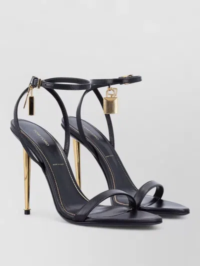 Tom Ford Leather Padlock Sandals Pointed Toe Heel In Black
